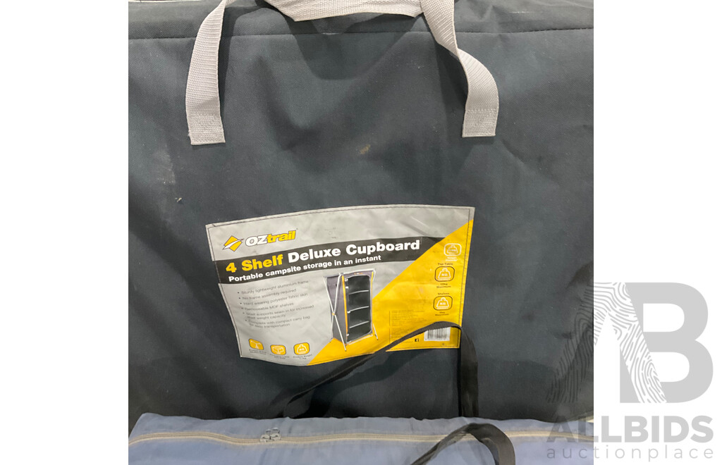 OZTrail 4 Shelf Deluxe Cupboard & Assorted Cmaping Tent & Gas Stove
