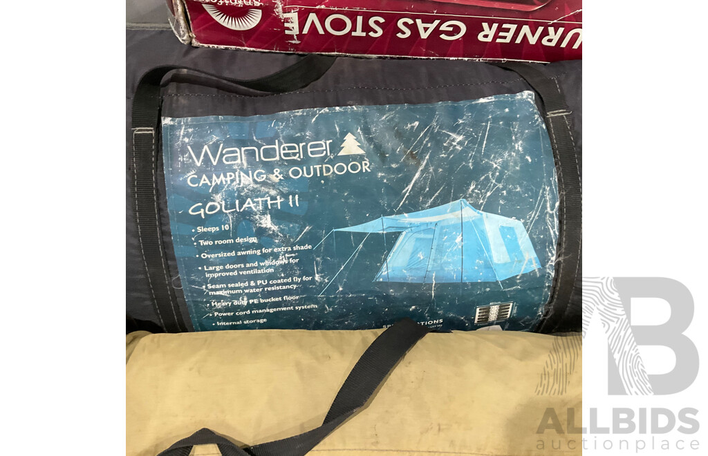 OZTrail 4 Shelf Deluxe Cupboard & Assorted Cmaping Tent & Gas Stove