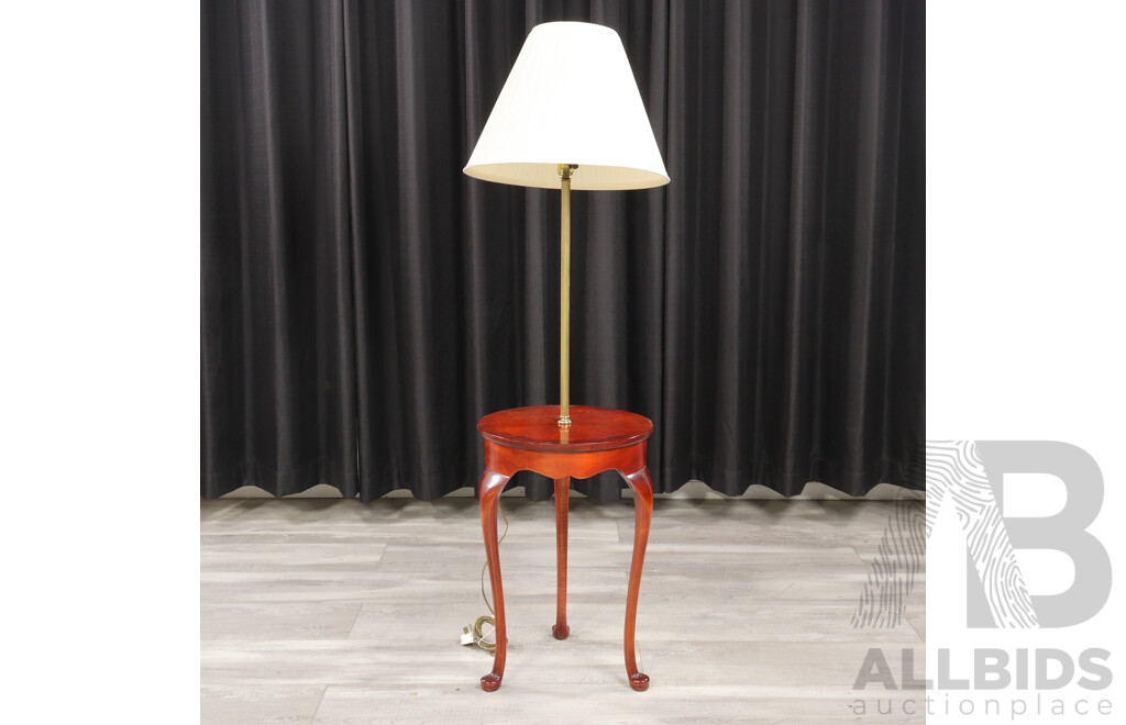 Fluted Brass Floor Lamp with Central Bur Walnut Table
