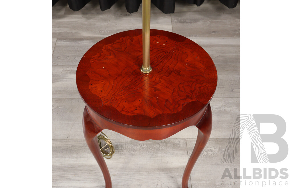 Fluted Brass Floor Lamp with Central Bur Walnut Table