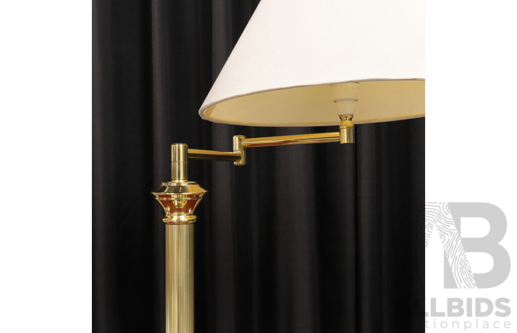 Pair of Brass Articulated Desk Lamps with Fabric Shades