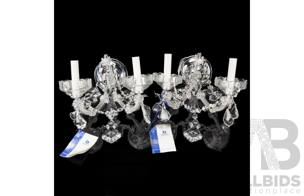 Pair of Glass Electrified Twin Arm Wall Sconces by Preciosa