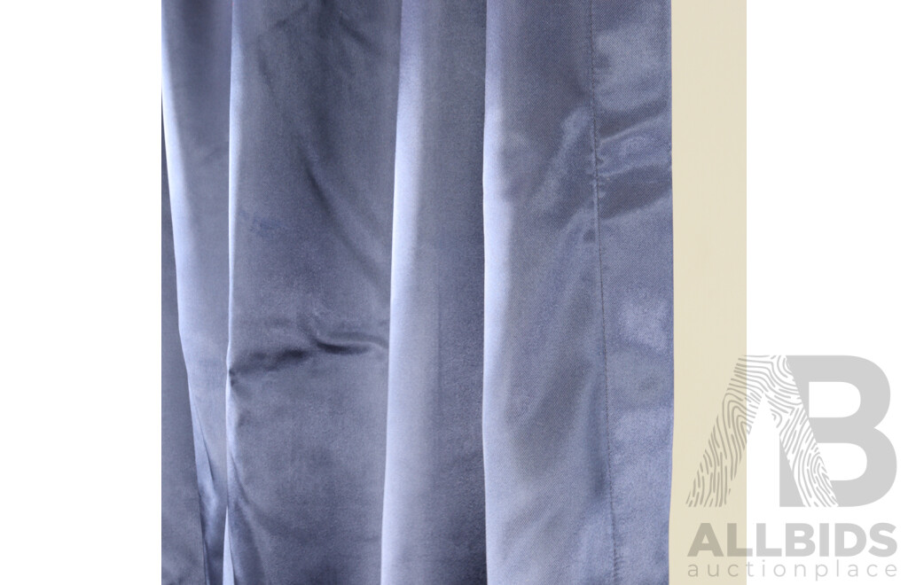 Collection of 14 Fabric Backed Navy Blue Silk Curtains with Cotton Examples