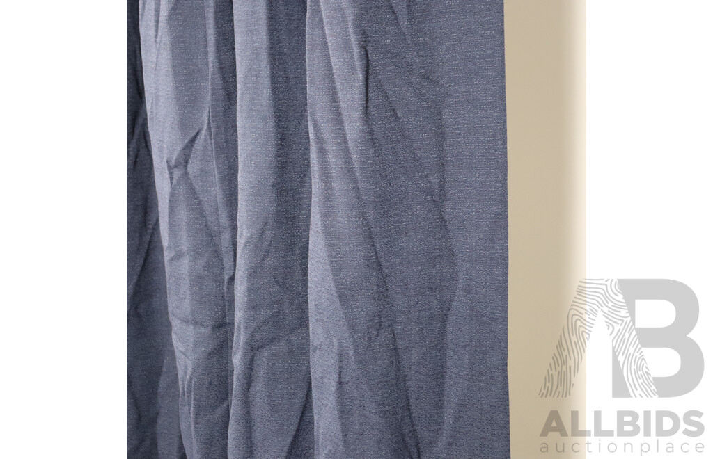 Collection of 14 Fabric Backed Navy Blue Silk Curtains with Cotton Examples