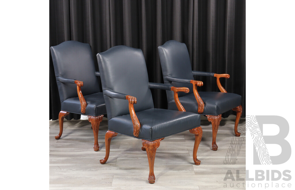 Good Set of Three Over Sized Leather Upholstered Carvers by Councill, Denton, NC,USA