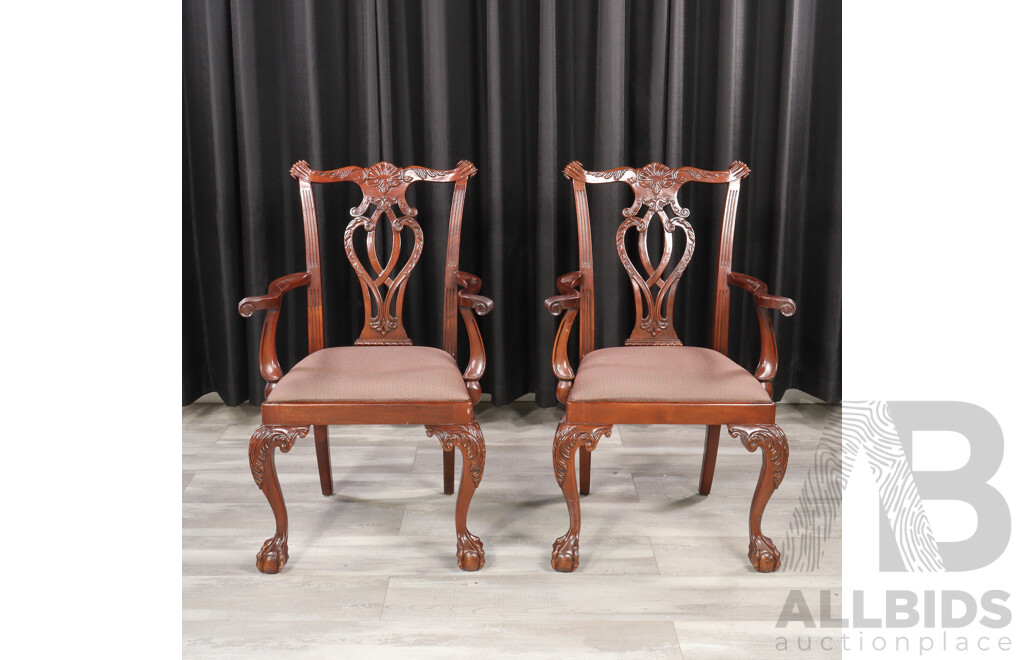 Pair of Heavily Carved Hepplewhite Style Carver