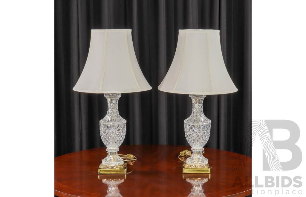 Pair of Cut Glass Table Lamps with Fabric Shades