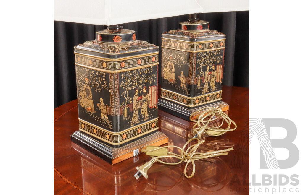 Pair of Chinese Style Pressed Tin Table Lamps