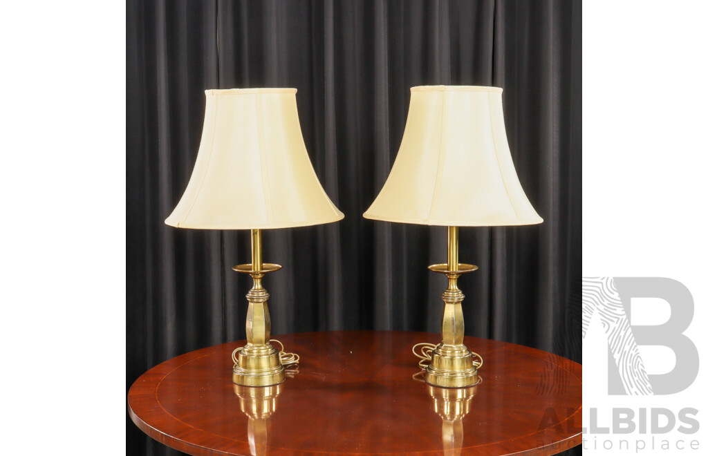 Pair of Brass Table Lamps with Faceted Stem