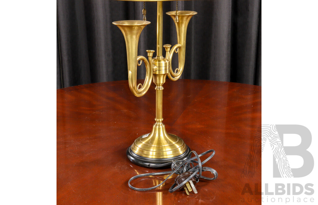 Brass Trumpet Form Table Lamp with Painted Metal Shade