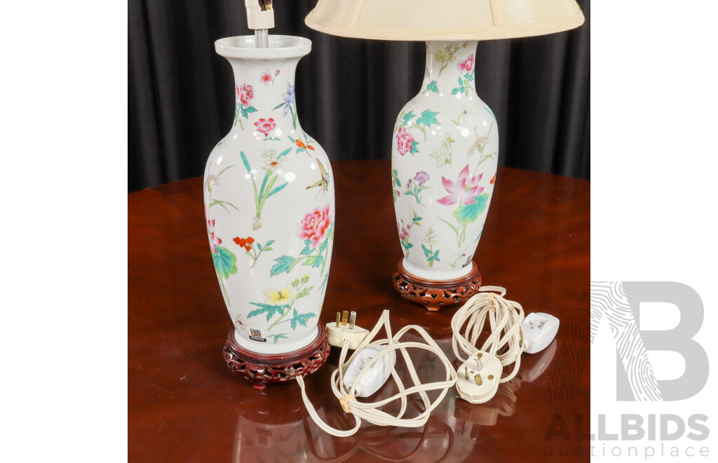 Pair of Chinese Ceramic Glazed Table Lamps