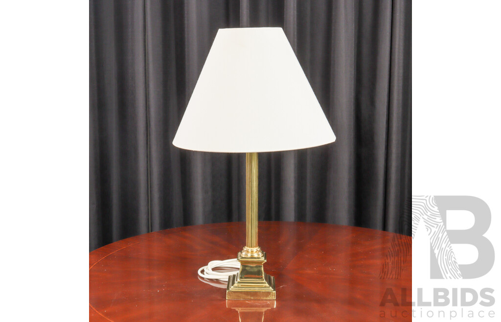 Brass Corrinthim Form Table Lamp with Fabric Shade
