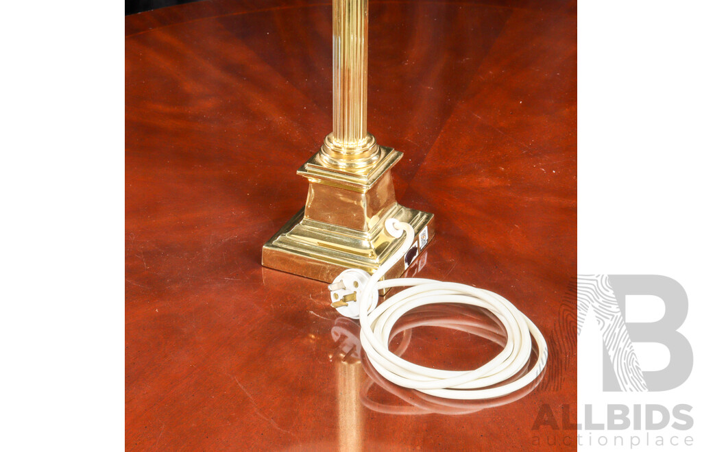Brass Corrinthim Form Table Lamp with Fabric Shade