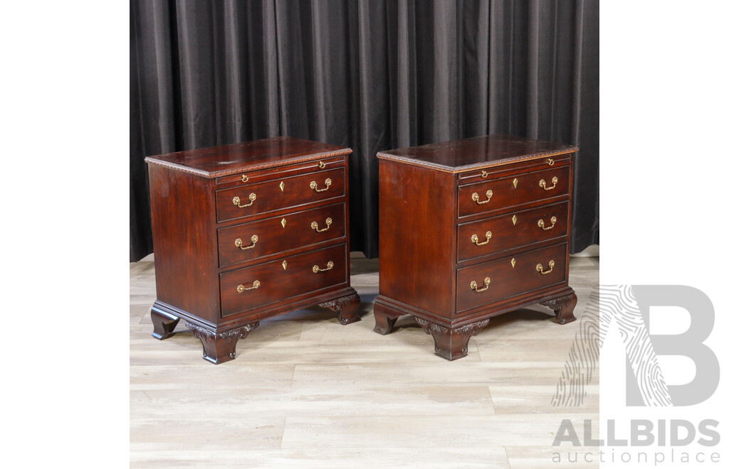 Pair of Three Drawer Mahogany Bedside Chests with Book Slides by Century Furniture