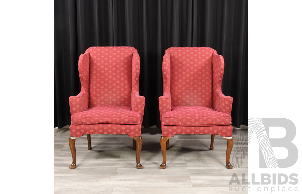Pair of Georgian Style Fabric Wingback Armchairs