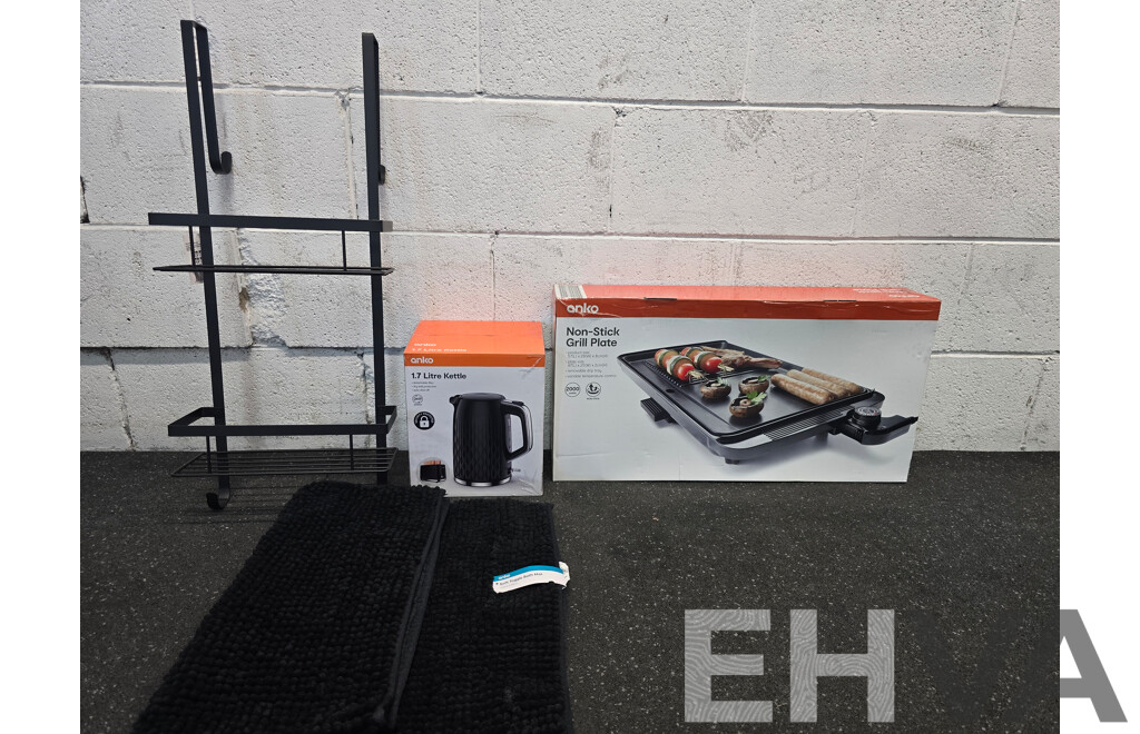 Assorted Houshold Items Including ANKO 1.7l Kettle and Non-stick Grill Plate