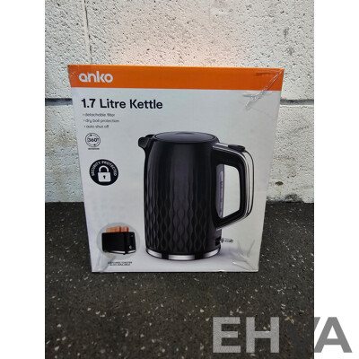 Assorted Houshold Items Including ANKO 1.7l Kettle and Non-stick Grill Plate