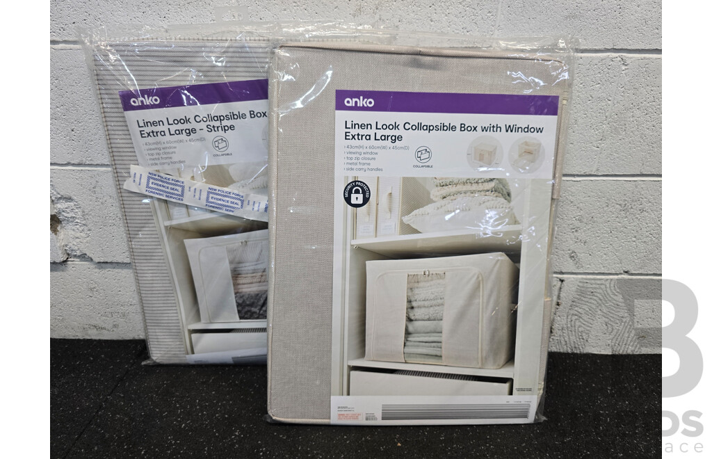 ANKO Linen Look Collaspsible Box with Window Extra Large - Lot of 2