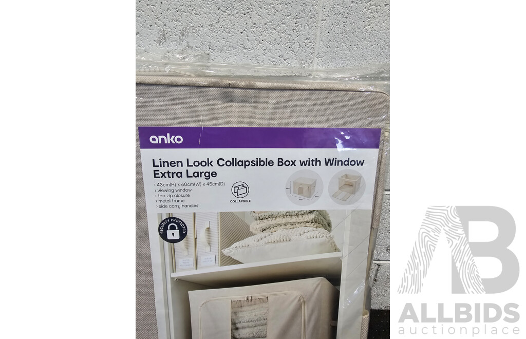 ANKO Linen Look Collaspsible Box with Window Extra Large - Lot of 2