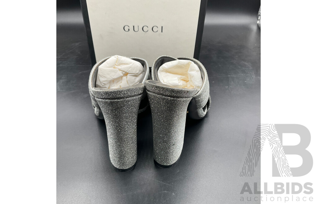 Women's Silver Glitter Sandal Heels Size 38 Branded Gucci