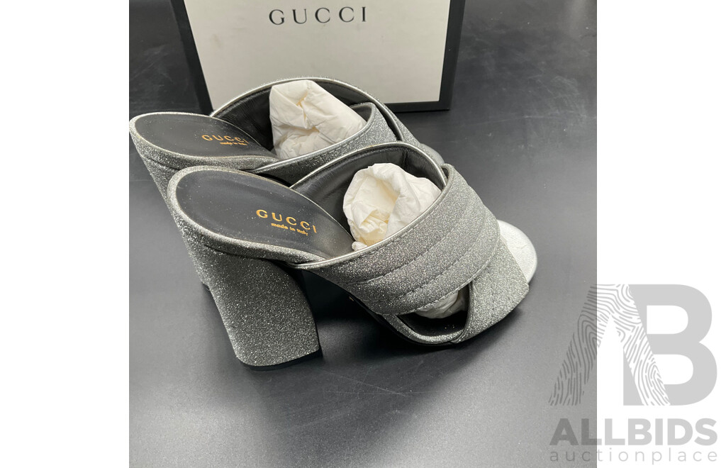 Women's Silver Glitter Sandal Heels Size 38 Branded Gucci