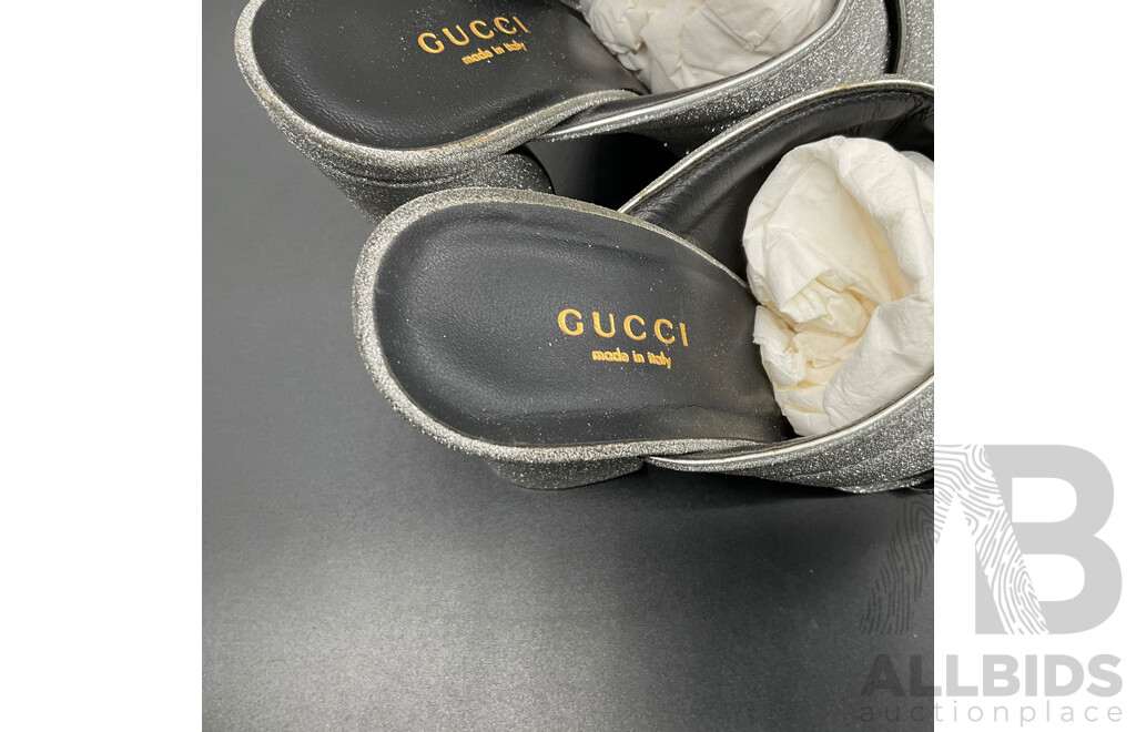 Women's Silver Glitter Sandal Heels Size 38 Branded Gucci