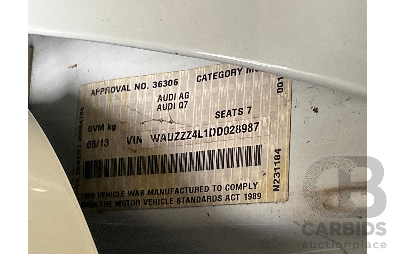 5/2013 Audi Q7 3.0 TDI Quattro MY13 4d Wagon Carrara White Turbo Diesel V6 3.0L - 7 Seater