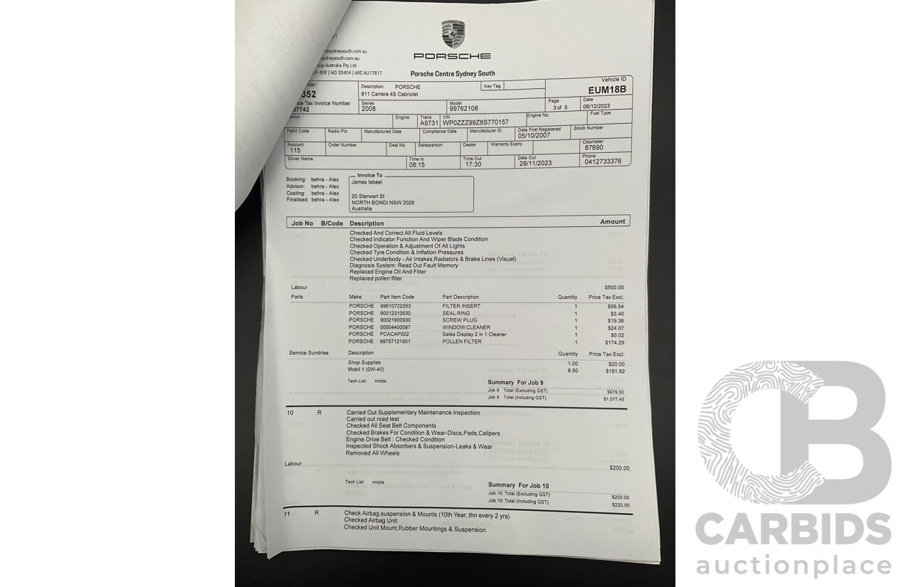 2007 Porsche 911 Carrera 4 S 997 (AWD) 2d Cabriolet Carrara White 3.8L - 12/13 Personal Import