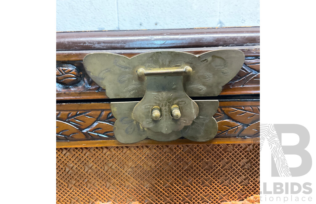 Vintage Chinese Carved Wood Chest Over Cabinet