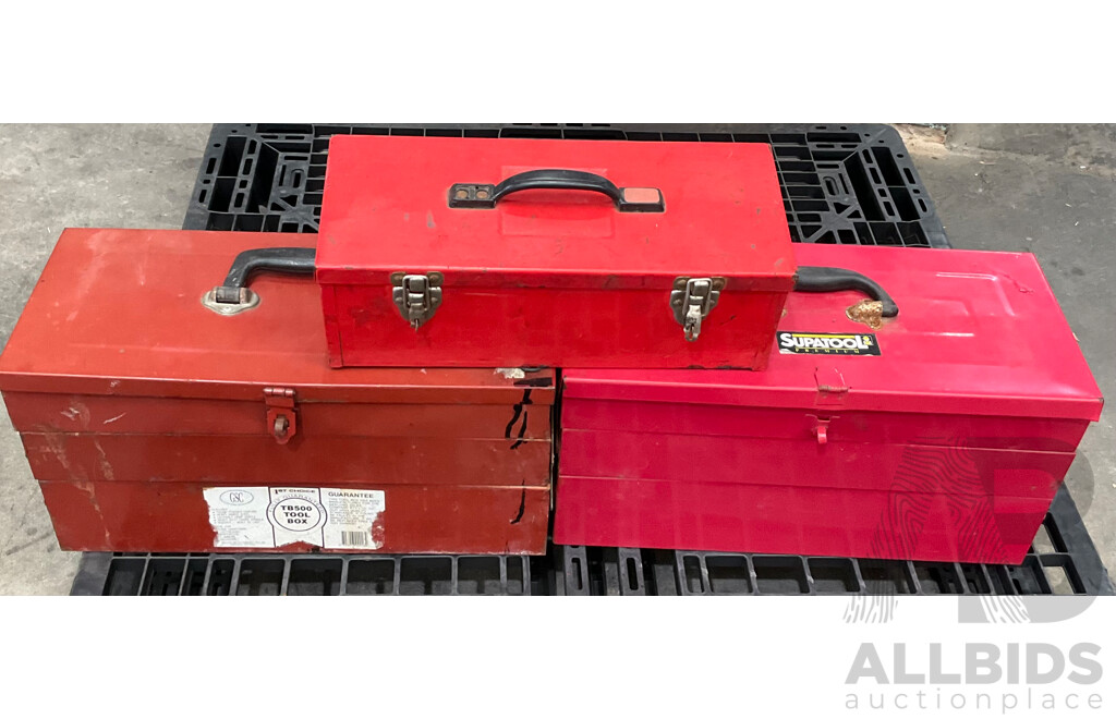 Three Tool Boxes Containing Assorted Hand Tools/Hardware