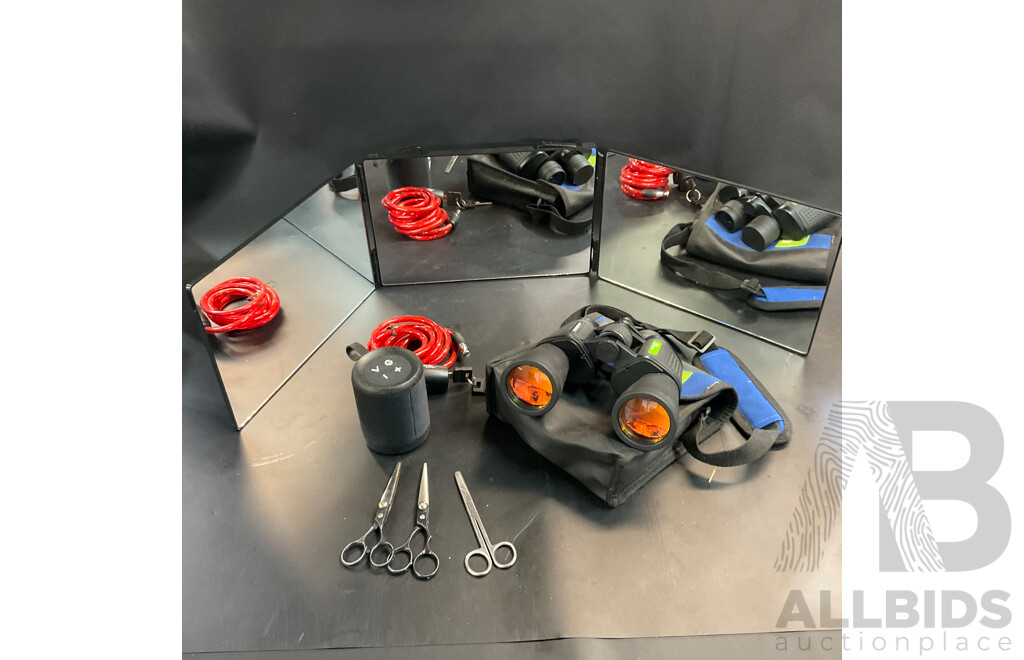 Outdoor Plus 10x50 ZCF Binoculars & Master Lock Cable Lock & Anko Speaker and More Household Items