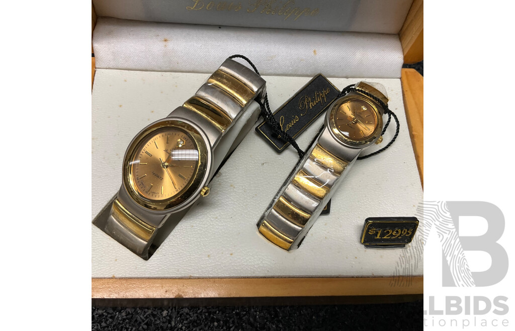 Vintage Louis Philippe Men's & Women's Watches Set with Display Box