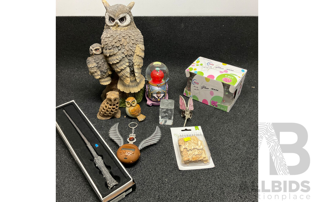 Assorted Household Items & Decoration Includes Harry Potter Wand, Owl Statue, and More