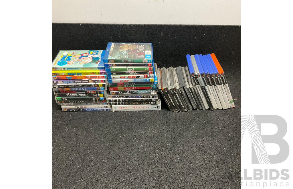 Bulk Lot of TV Series DVDs and Blu-Ray Movies, and Assorted PlayStation 1, 2 Games