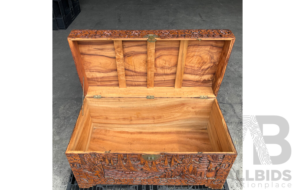 Chinese Carved Camphor Wood Chest