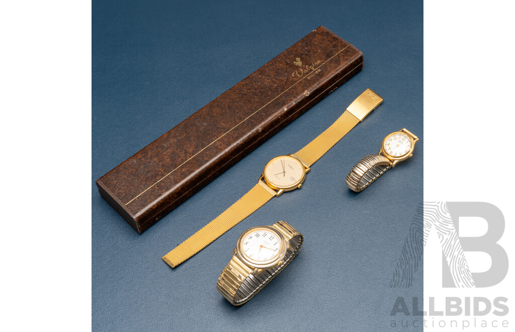 Vintage Valgine Watch in Original Presentation Box & (2) Vintage Guess Watches