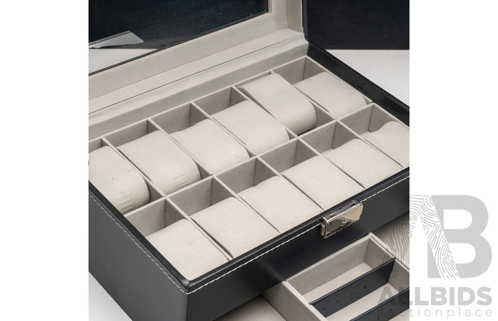 Watch Storage Display Case, Holds 12 Watches, with Locking Key