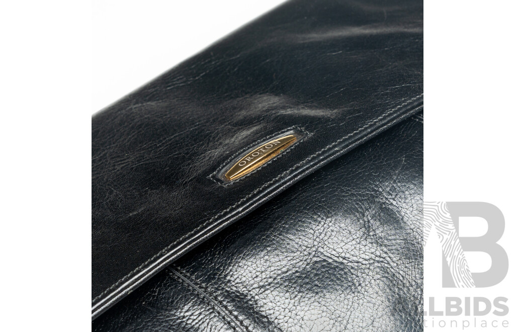 Oroton Black Leather Handbag with Removable Shoulder Strap & Dust Bag