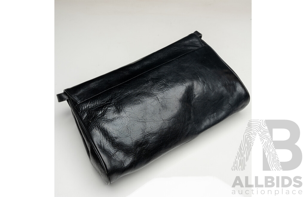 Oroton Black Leather Handbag with Removable Shoulder Strap & Dust Bag