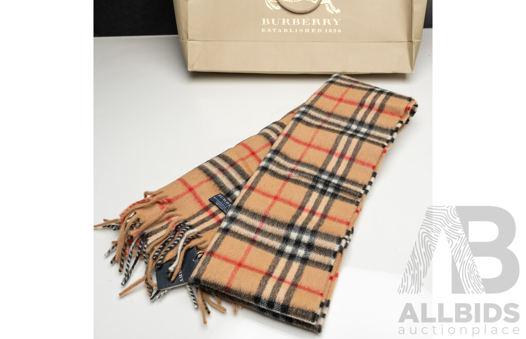 Burberry London Classic Scarf in Beige/Red/Black with Original Packaging