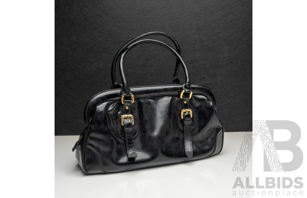 Prada Black Vitello Shine Bonnie Shoulder Bag - Vintage