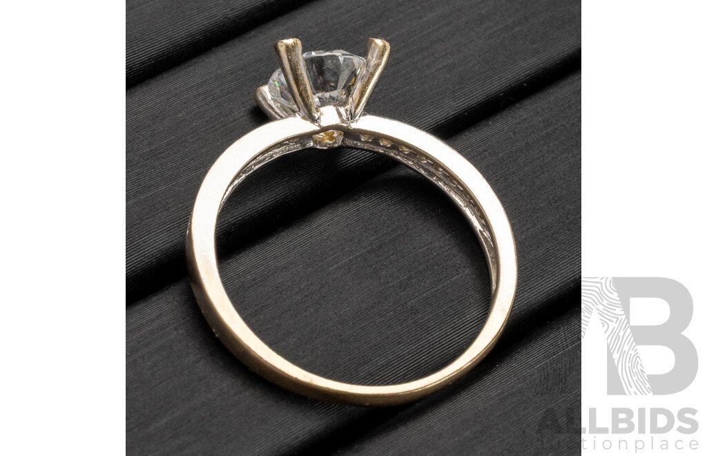 9ct White Gold Cubic Zirconia Engagement Style Ring, Size O, 2.23 Grams