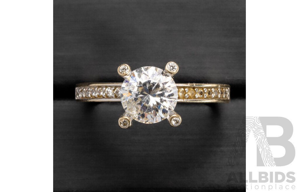 9ct White Gold Cubic Zirconia Engagement Style Ring, Size O, 2.23 Grams