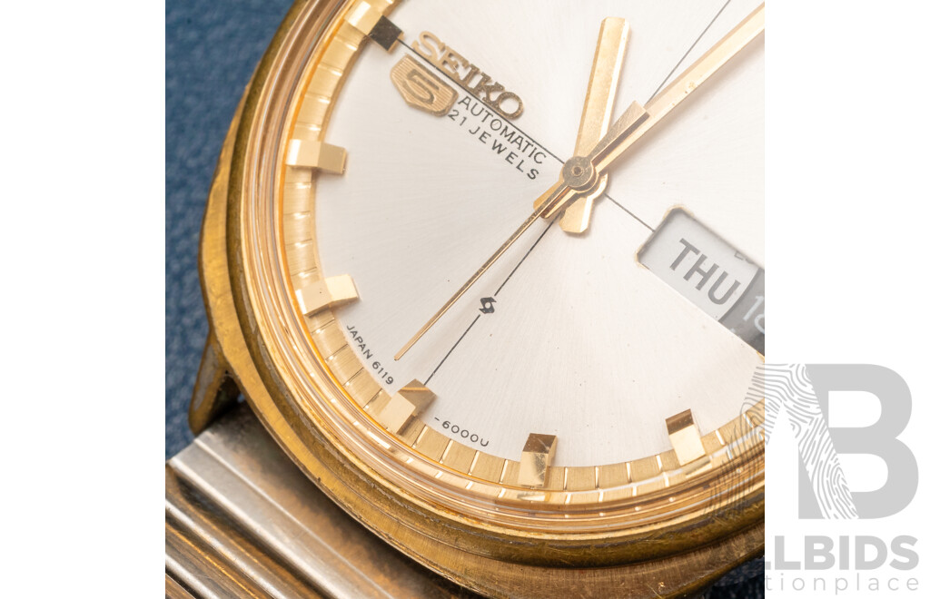 Seiko 5 Automatic 21 Jewels Vintage Mens Watch, 6119-6003 271495, Circa 1974, Working