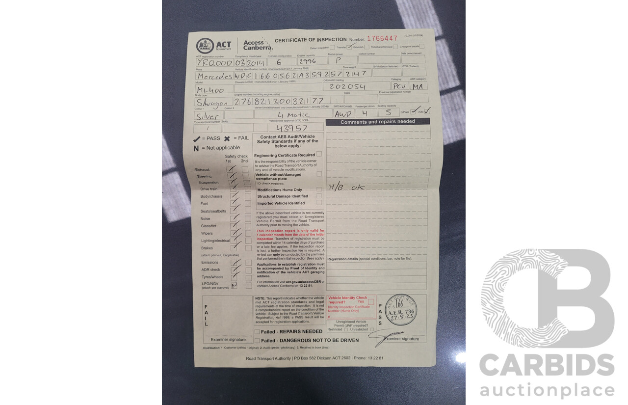 3/2014 Mercedes Benz ML 400 (4x4) AMG Sports Pack 166 MY14 4d Wagon Iridium Silver Metallic Twin Turbo V6 3.0L