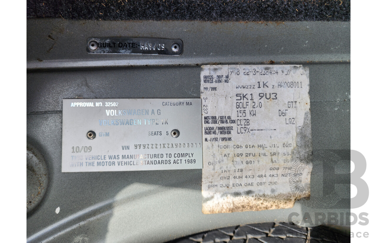 10/2009 Volkswagen Golf GTi 1K MY10 3d Hatchback Black 2.0L