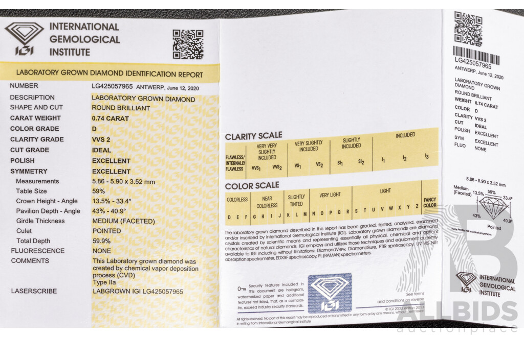 14ct White Gold Diamond Halo Engagement Ring, TDW 1.01ct, IGI Certified Lab Grown Diamond Solitaire D/VVS2, Size J, 3.01 Grams