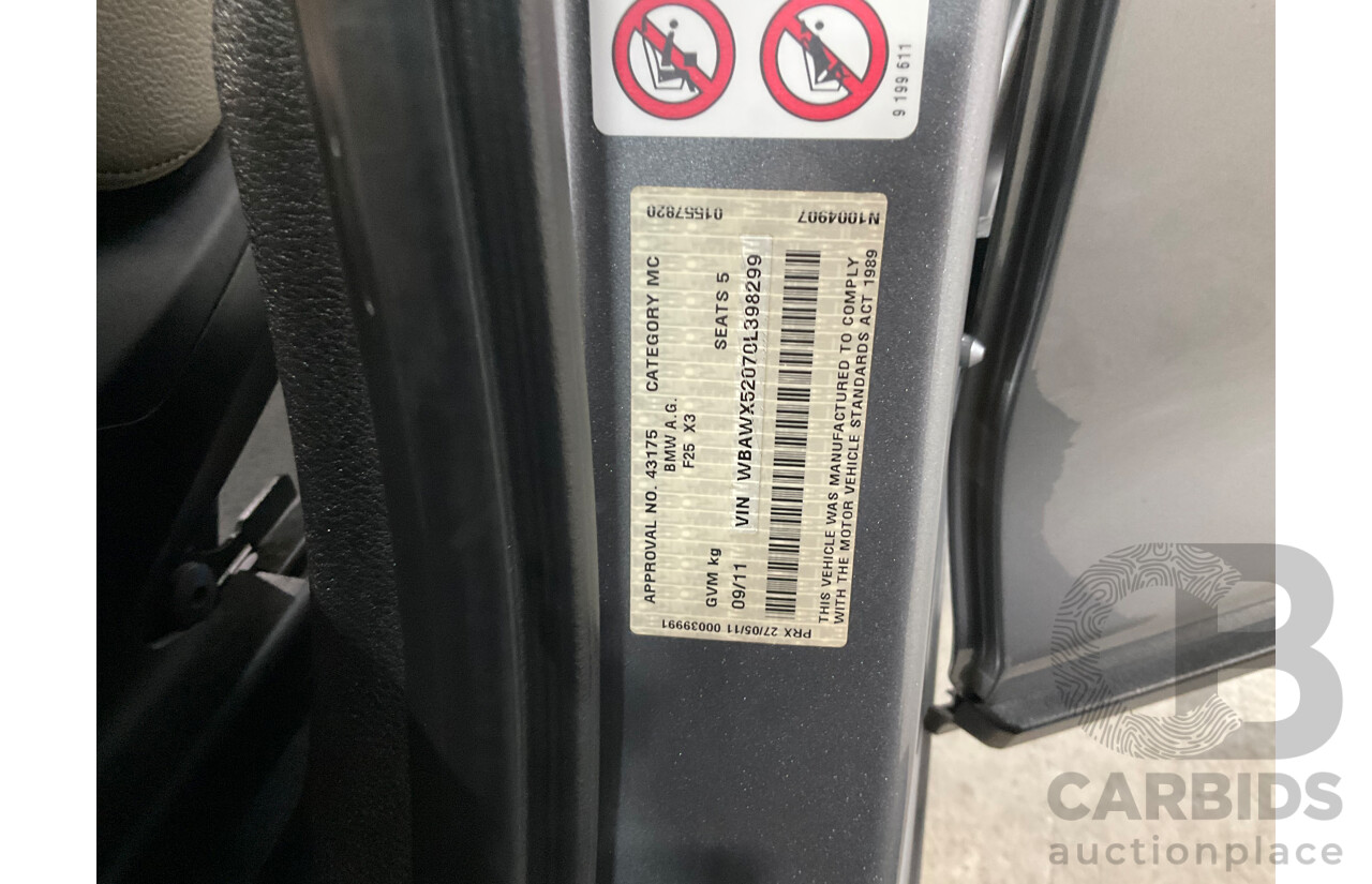 9/2011 BMW X3 xDrive 28i F25 4d Wagon Space Grey Metallic 3.0L