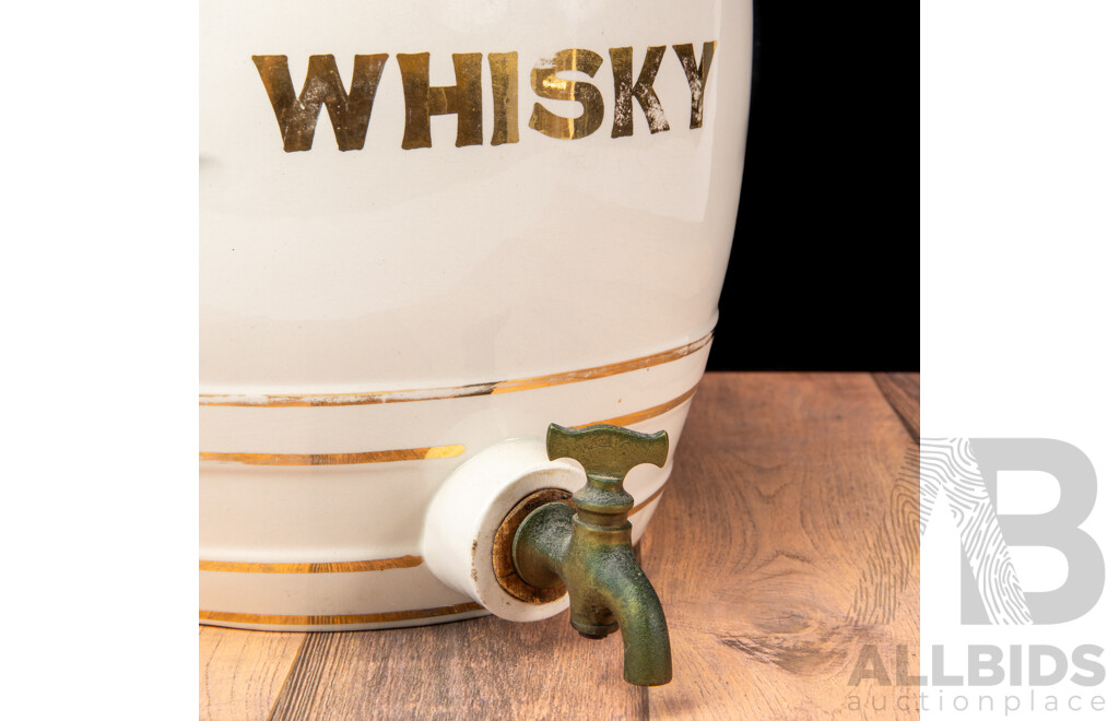 Vintage Ceramic Whisky Barrell with Brass Tap
