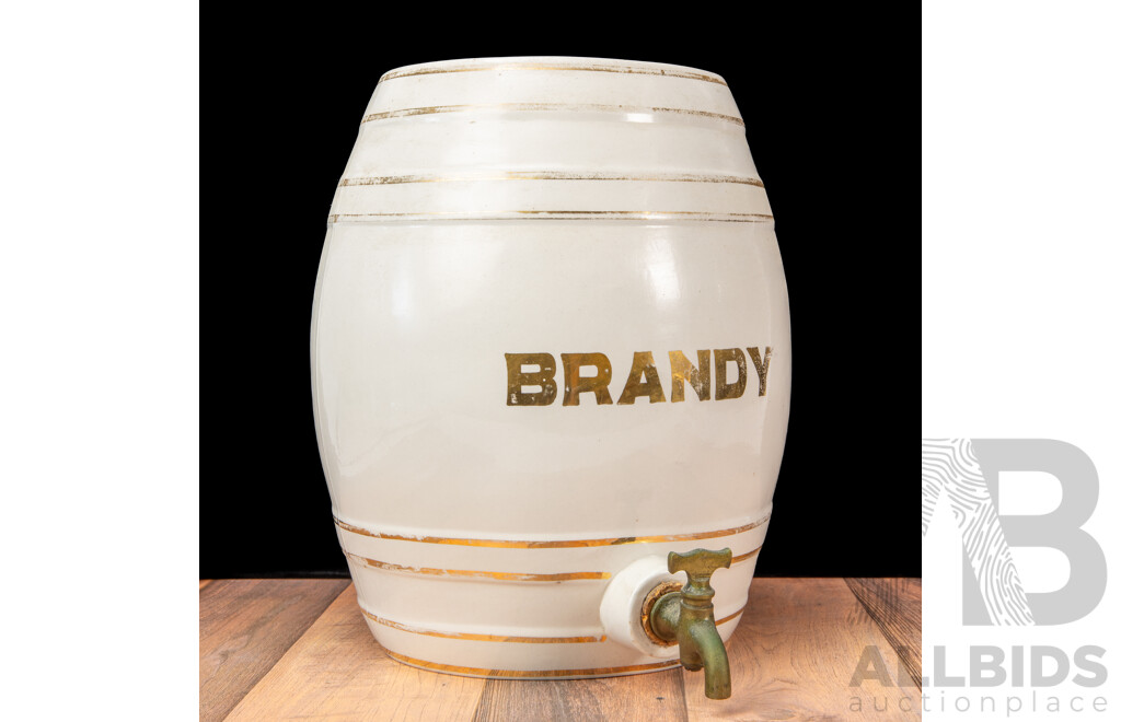 Vintage Ceramic Brandy Barrell with Brass Tap
